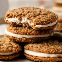 homemade oatmeal cream pies with one with a bite taken out.