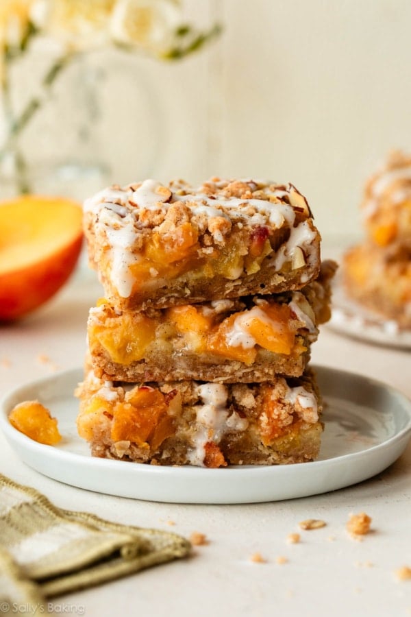 stack of 3 peach pie bars.