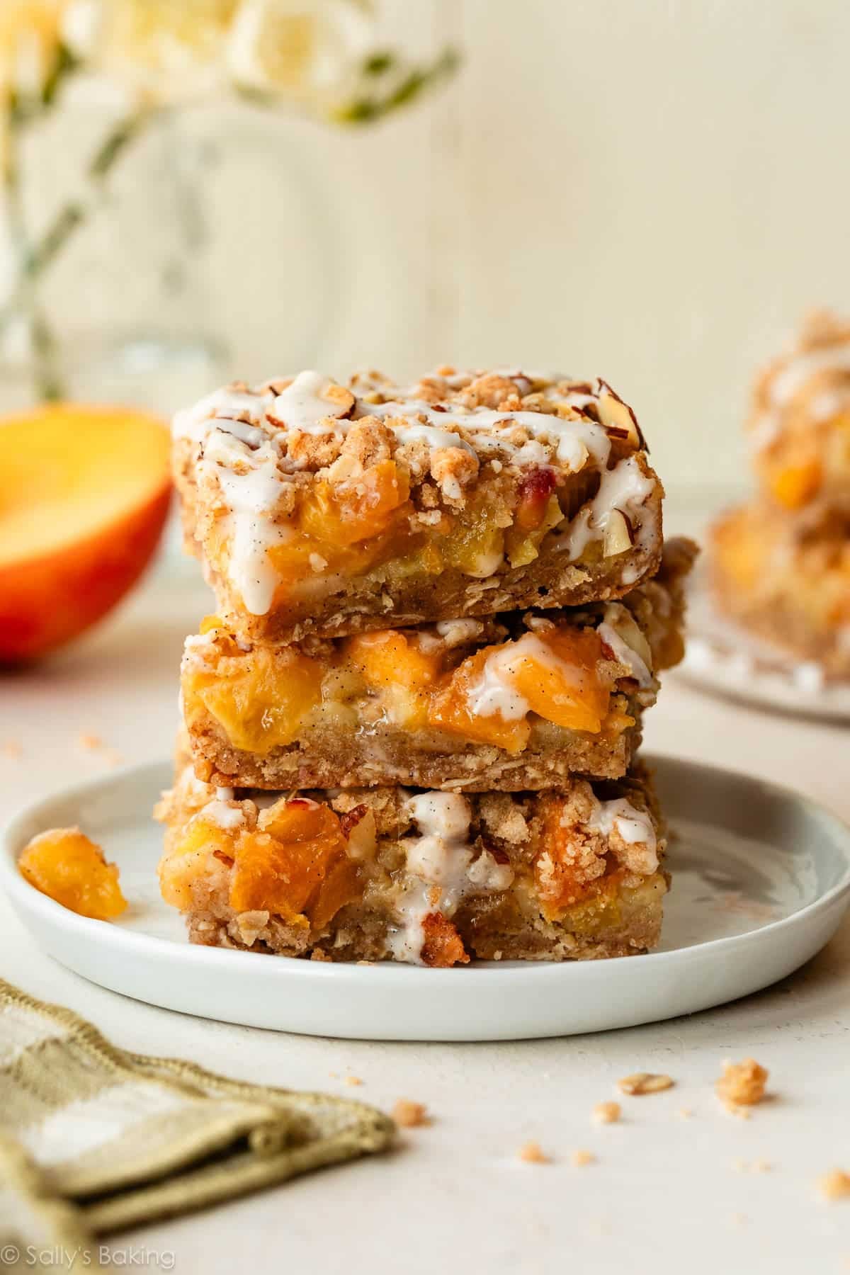 stack of 3 peach pie bars.