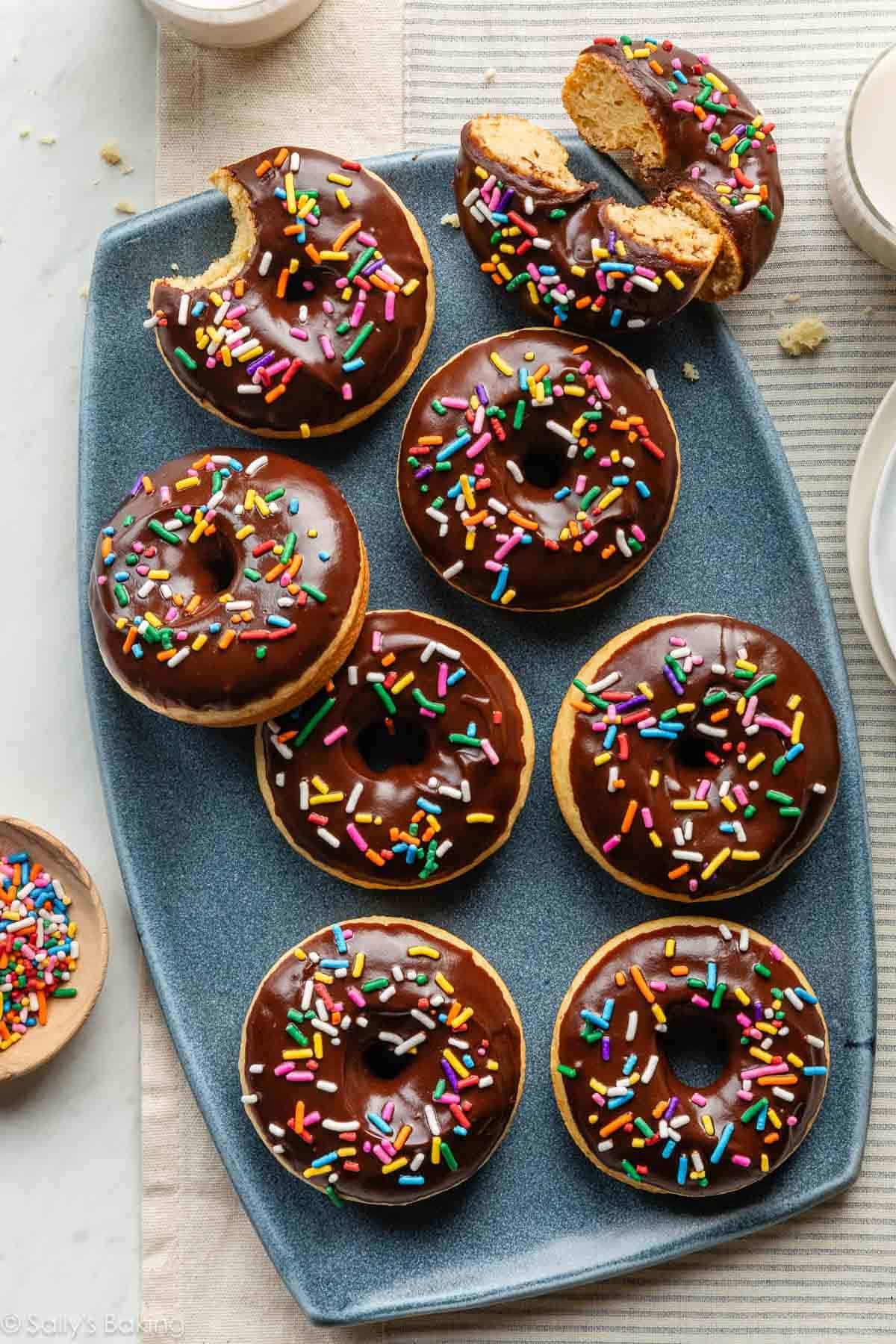 chocolate frosted baked donuts.