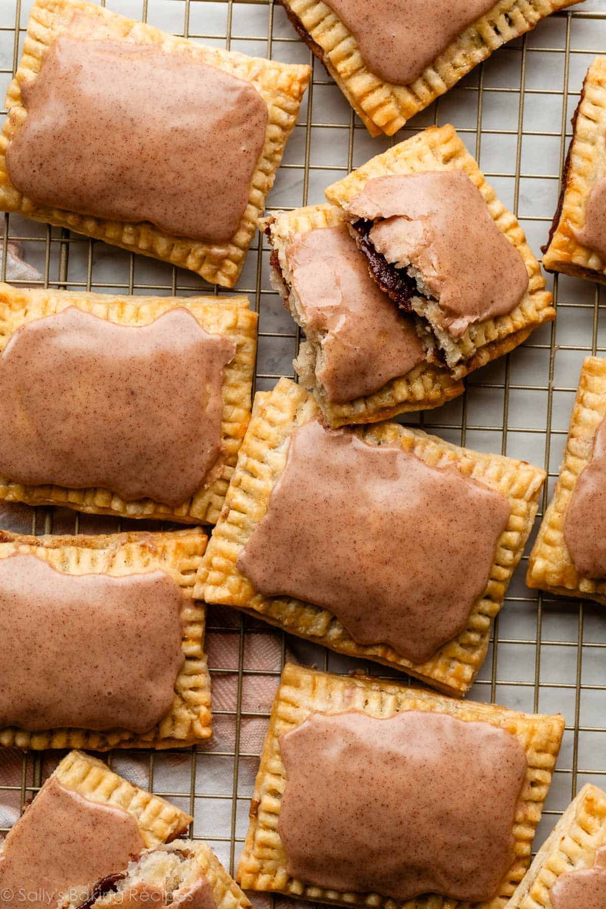 brown sugar cinnamon frosted pop tarts on cooling rack.