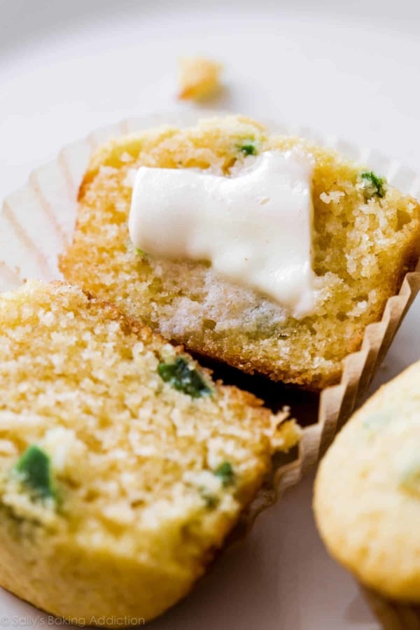Jalapeรฑo cornbread muffins with butter