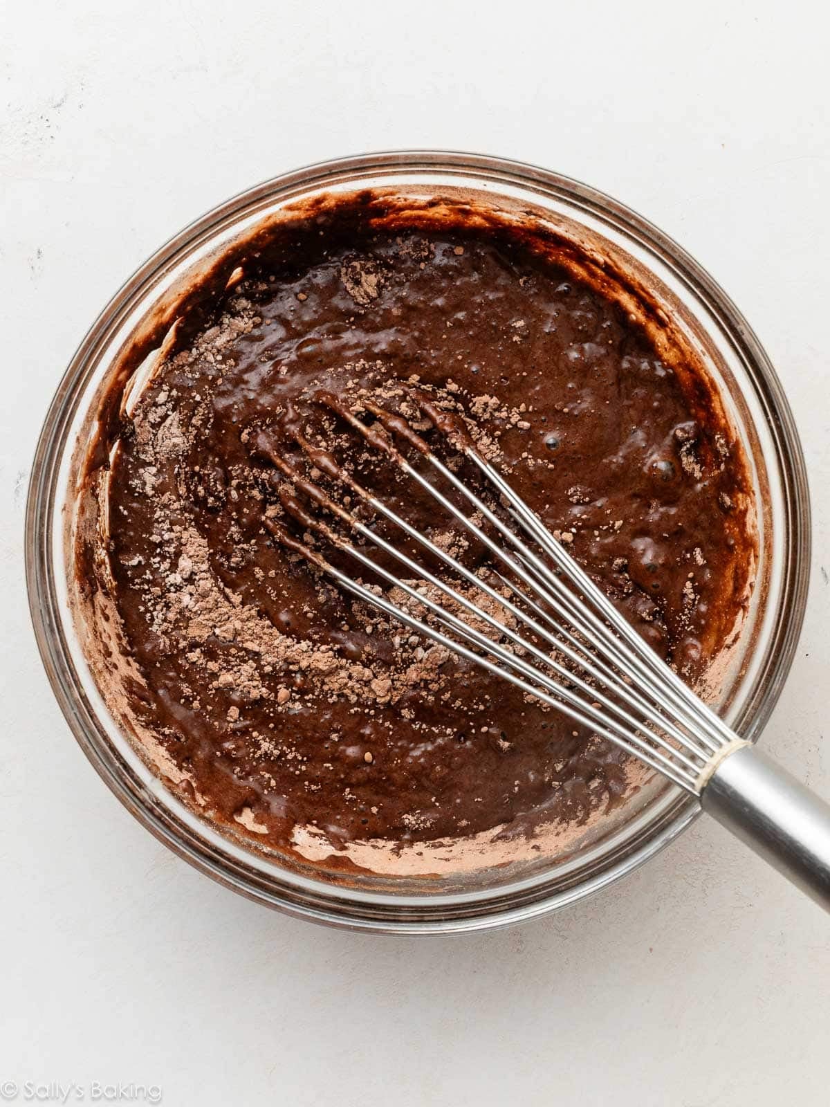 dry and wet batter in glass bowl.