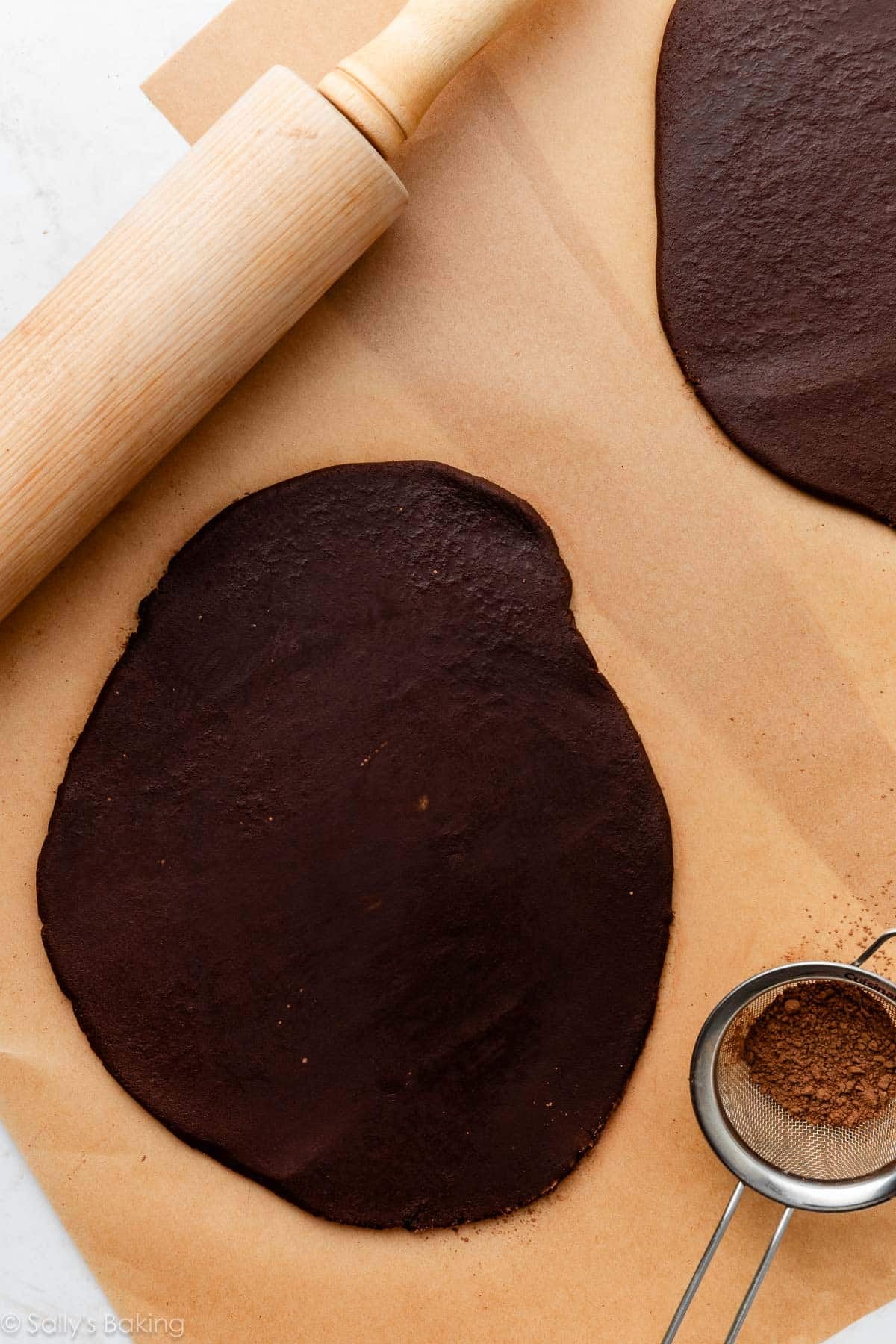 chocolate dough rolled out.