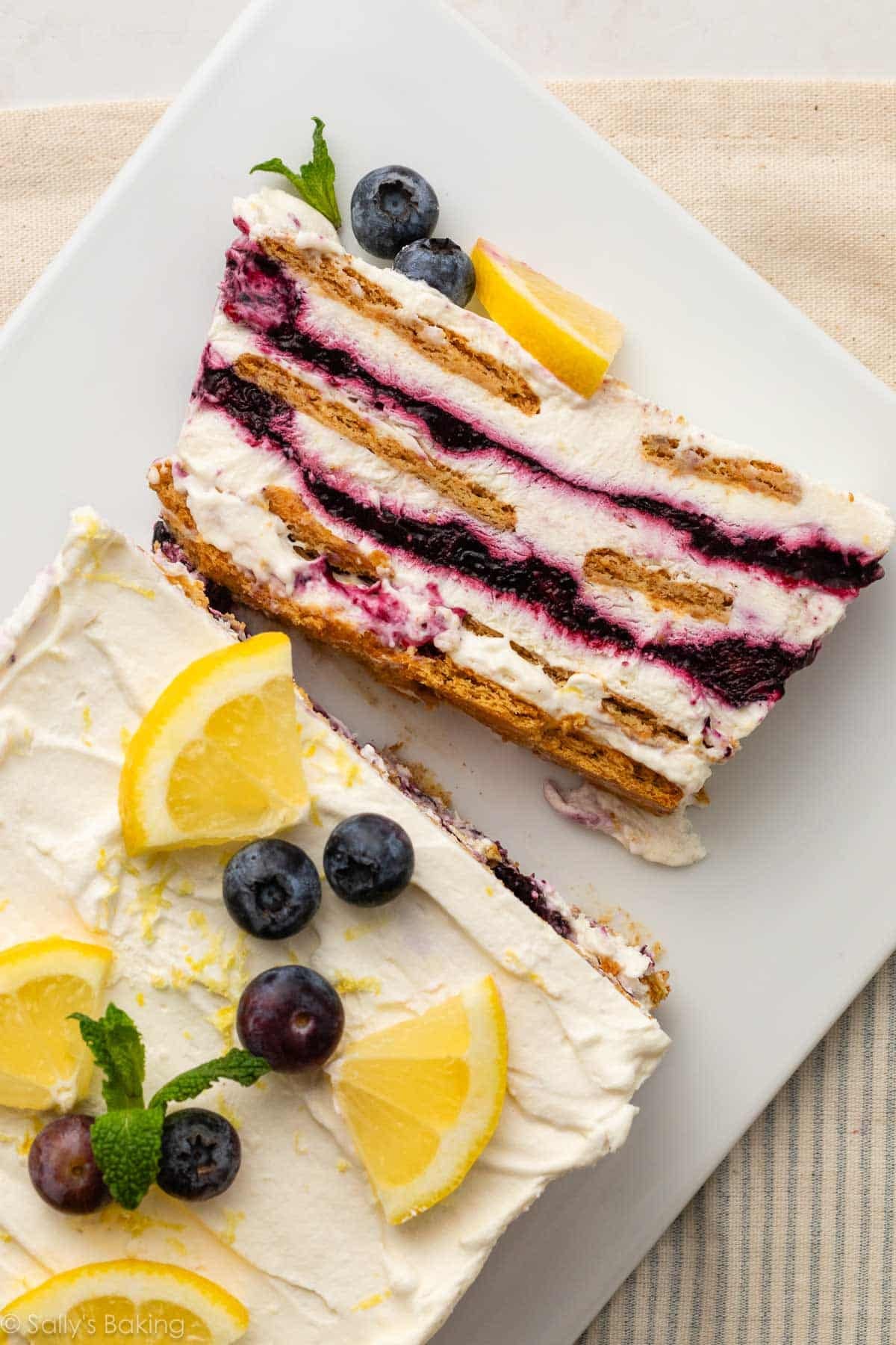 blueberry lemon icebox cake loaf.