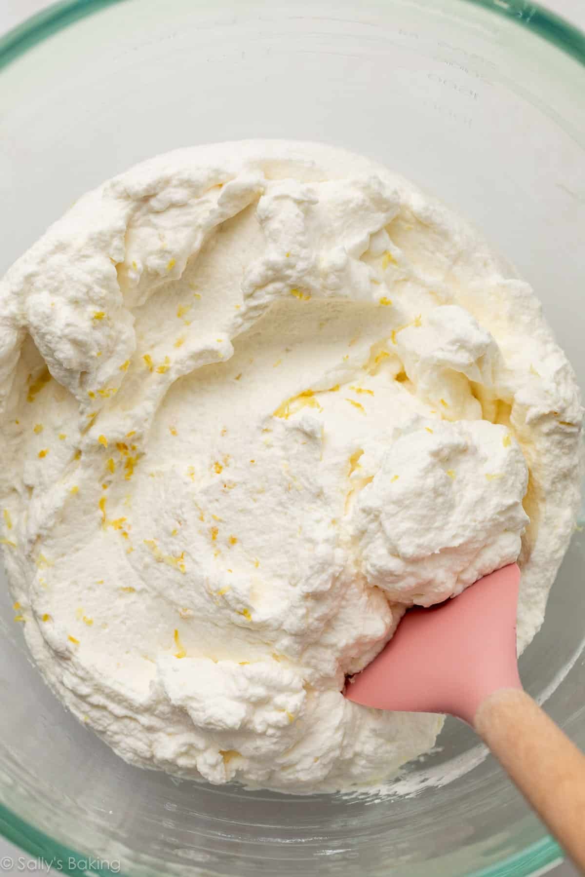 whipped cream cheese lemon mixture in bowl.