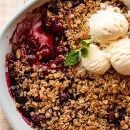 cherry crisp with vanilla ice cream.