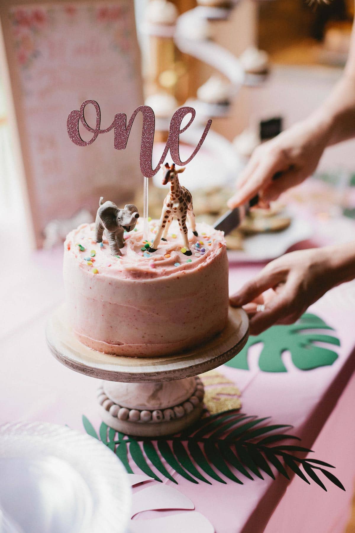 pink 1st birthday cake