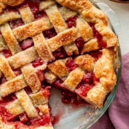 all butter pie crust latticed on pie.