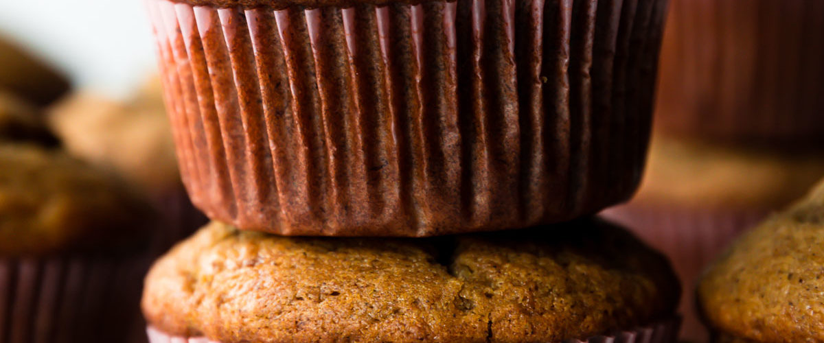 stack of 2 banana muffins
