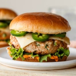 spicy jalapeño turkey burger on hamburger bun.