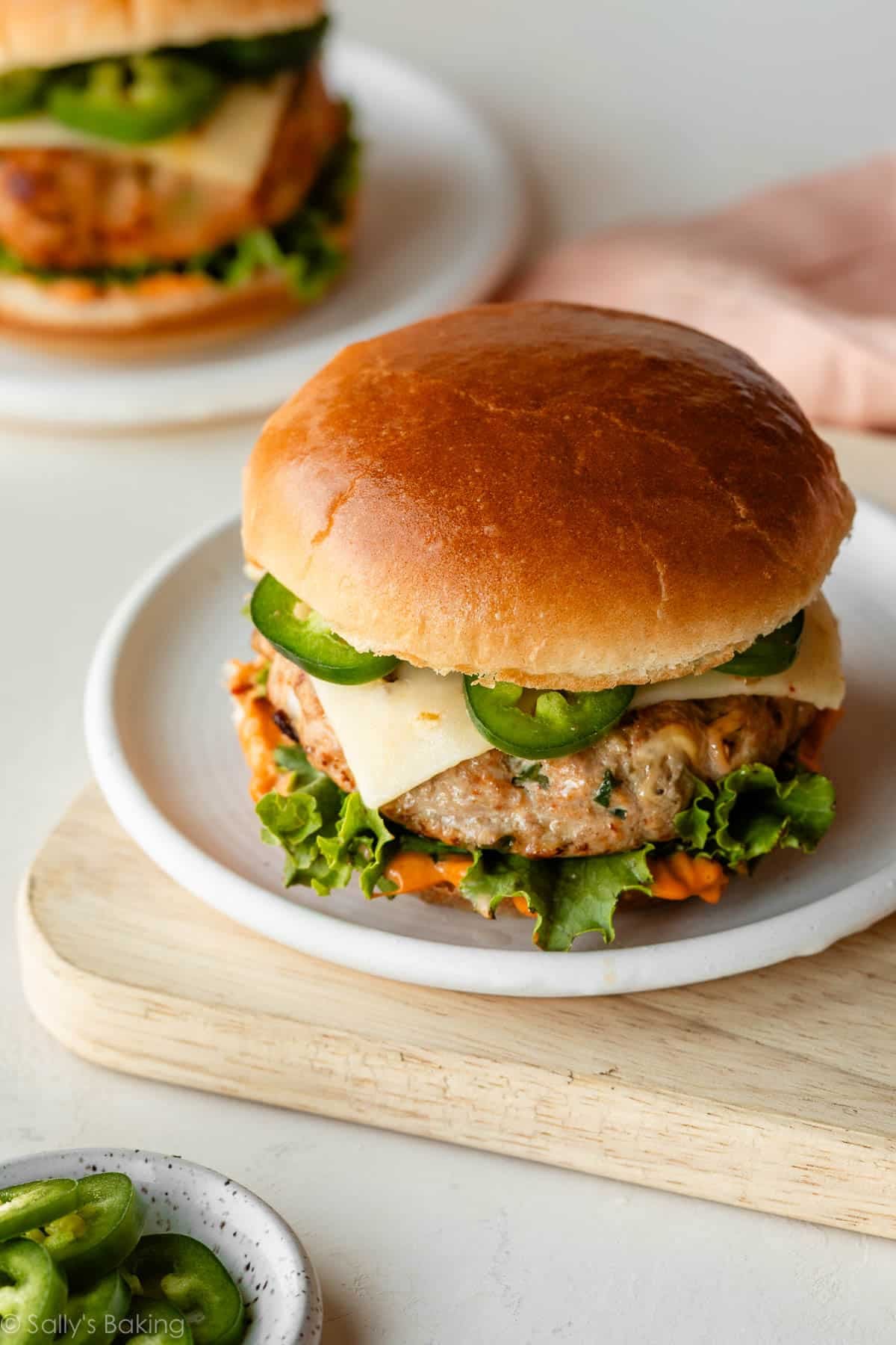jalapeño pepper jack turkey burger on hamburger bun.