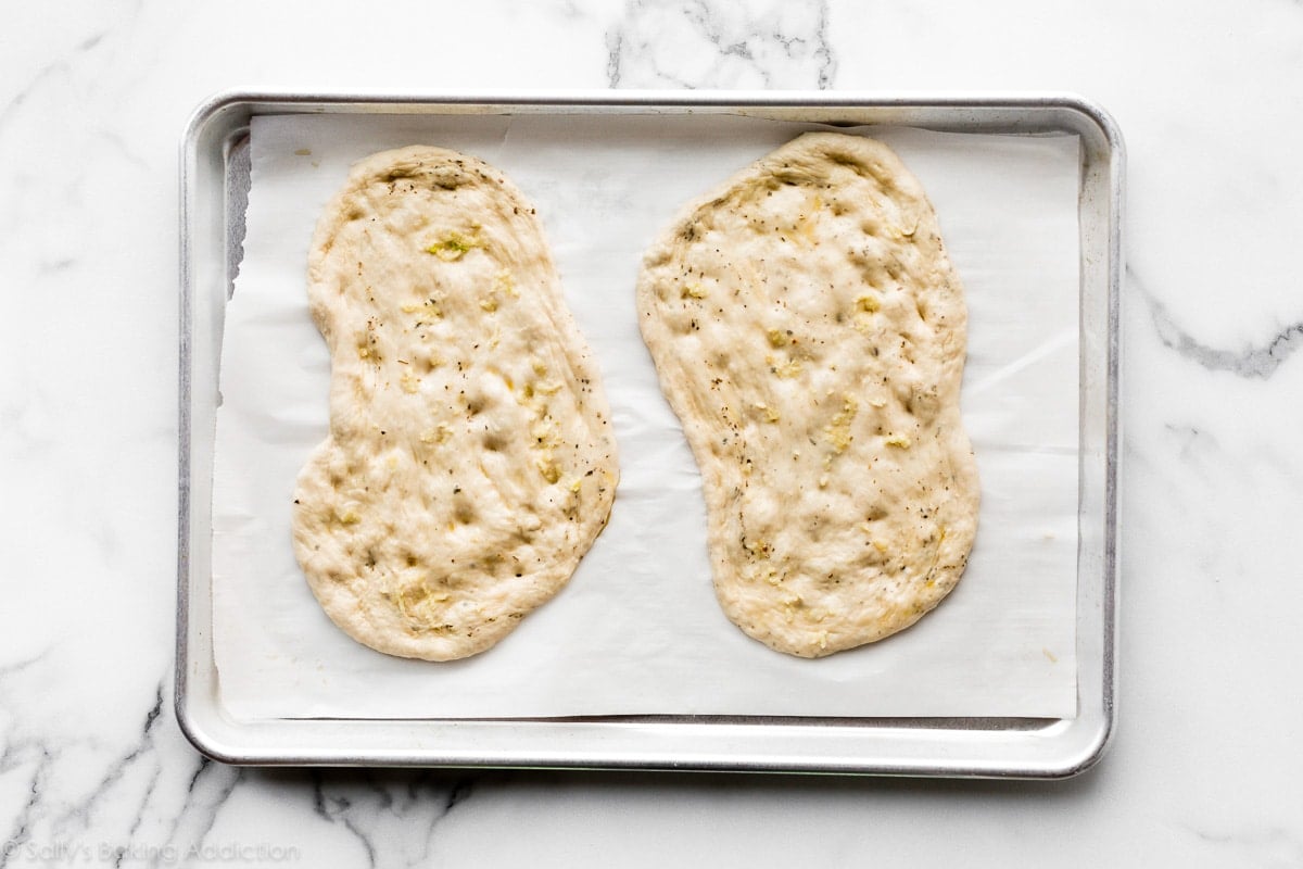 garlic flatbread pizza dough before baking