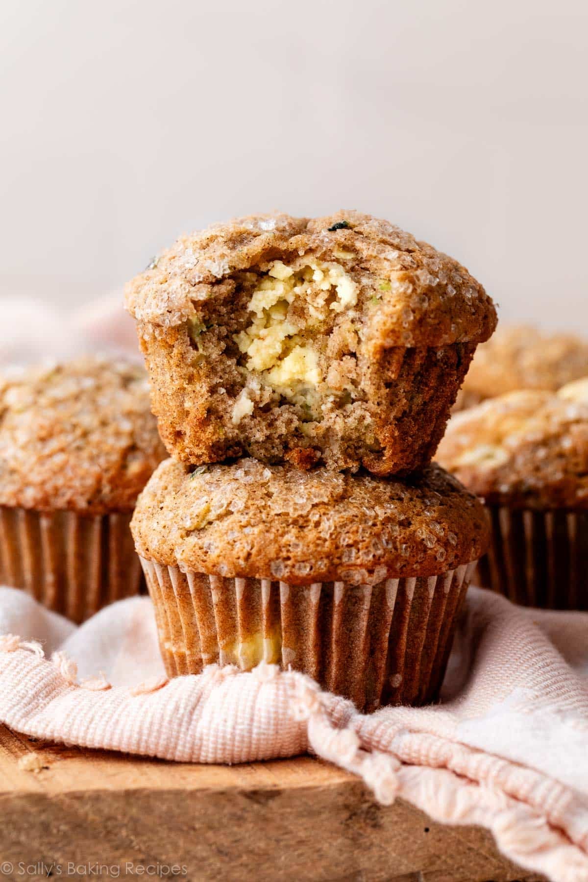 zucchini muffins stuffed with cheesecake filling.