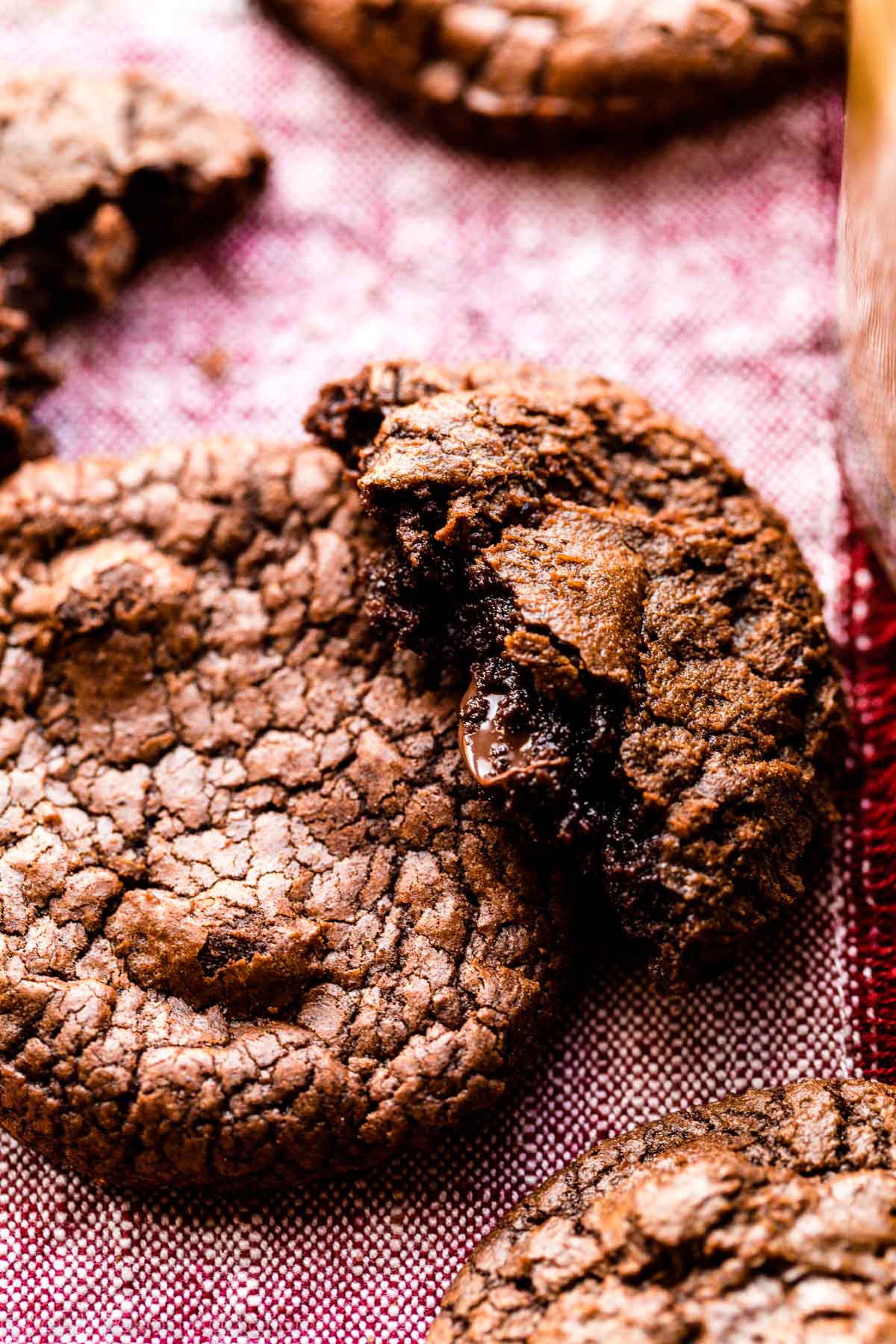 brownie cookies with one broken in half