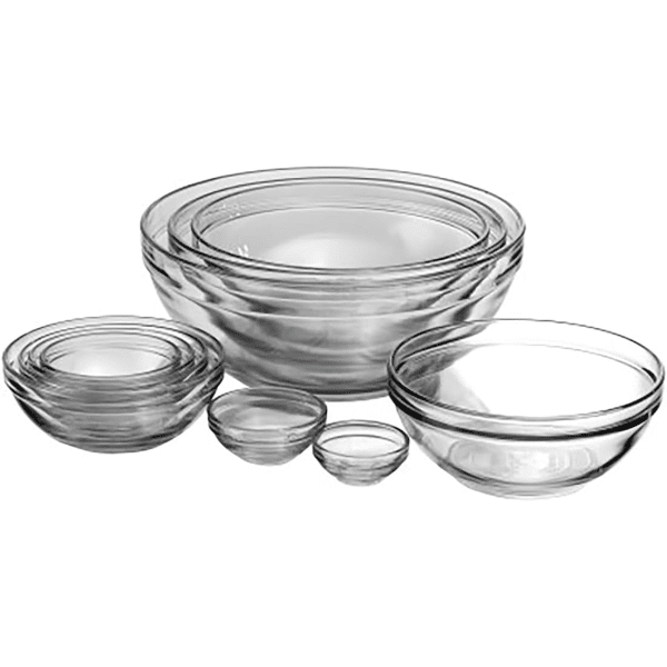 set of 10 glass mixing bowls.