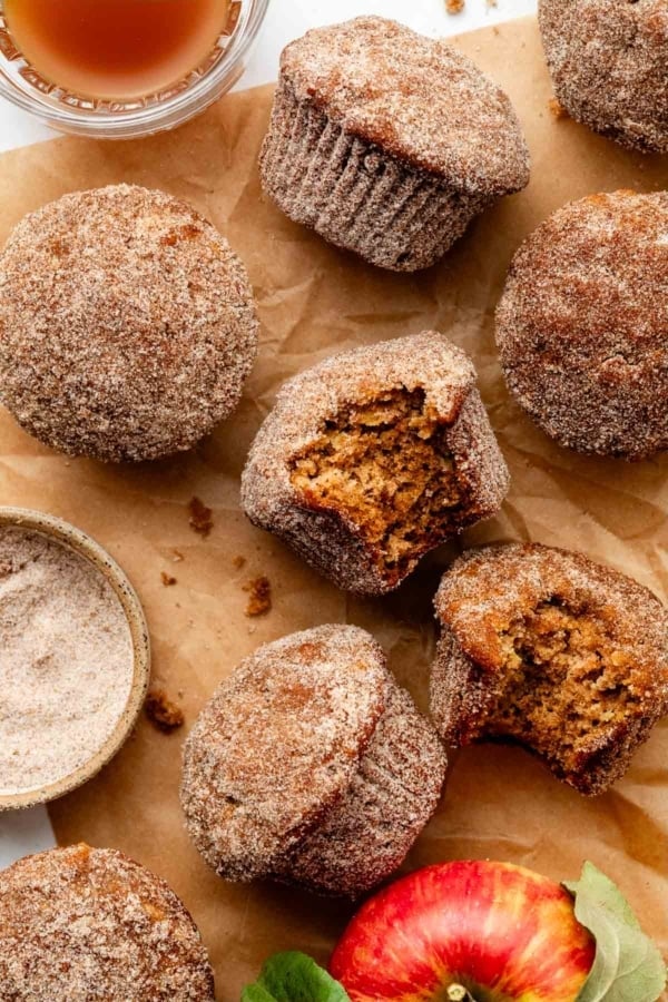 overhead photo of apple cider muffins.