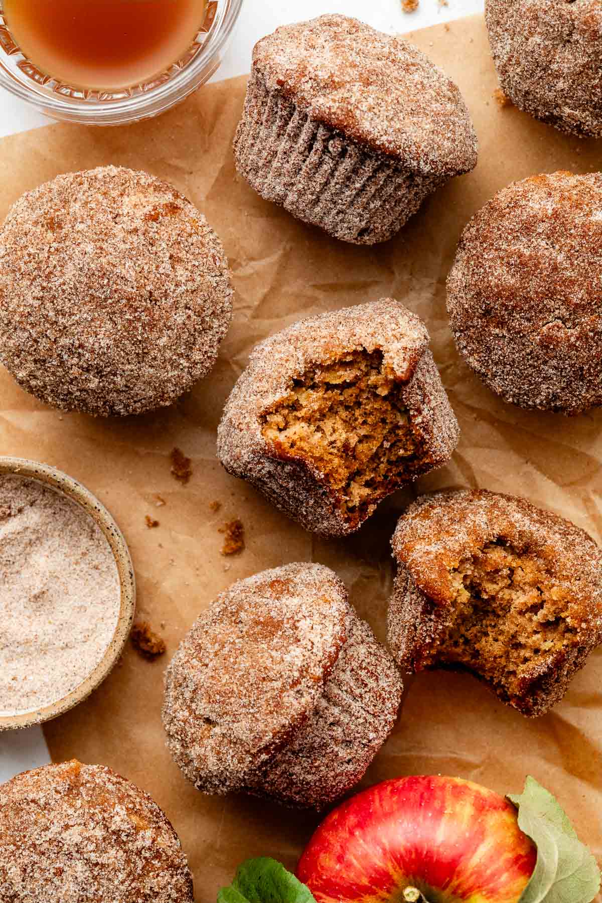 overhead photo of apple cider muffins.
