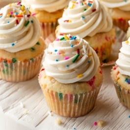funfetti cupcakes with sprinkles on top.