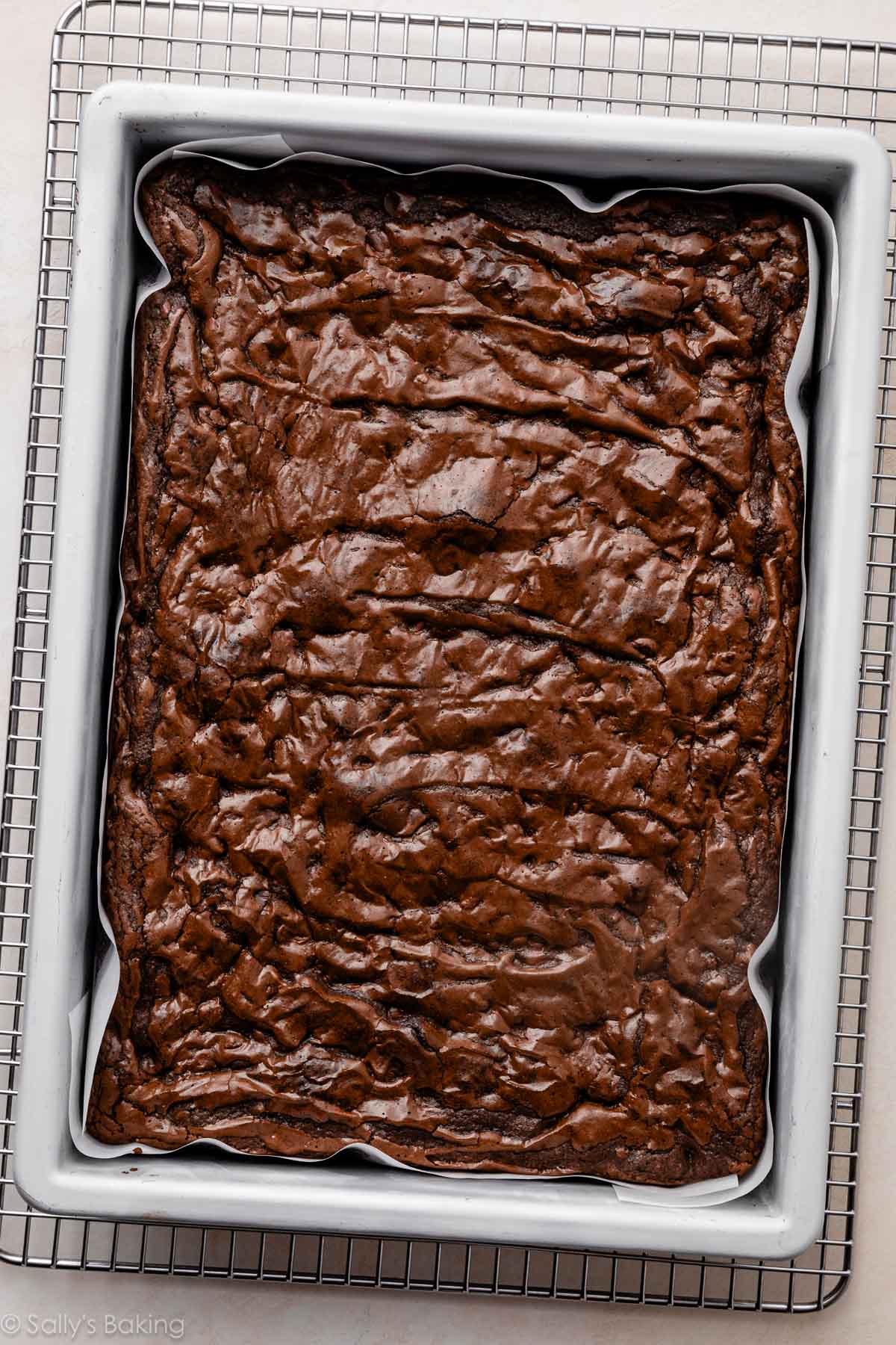 pan of brownies on cooling rack.