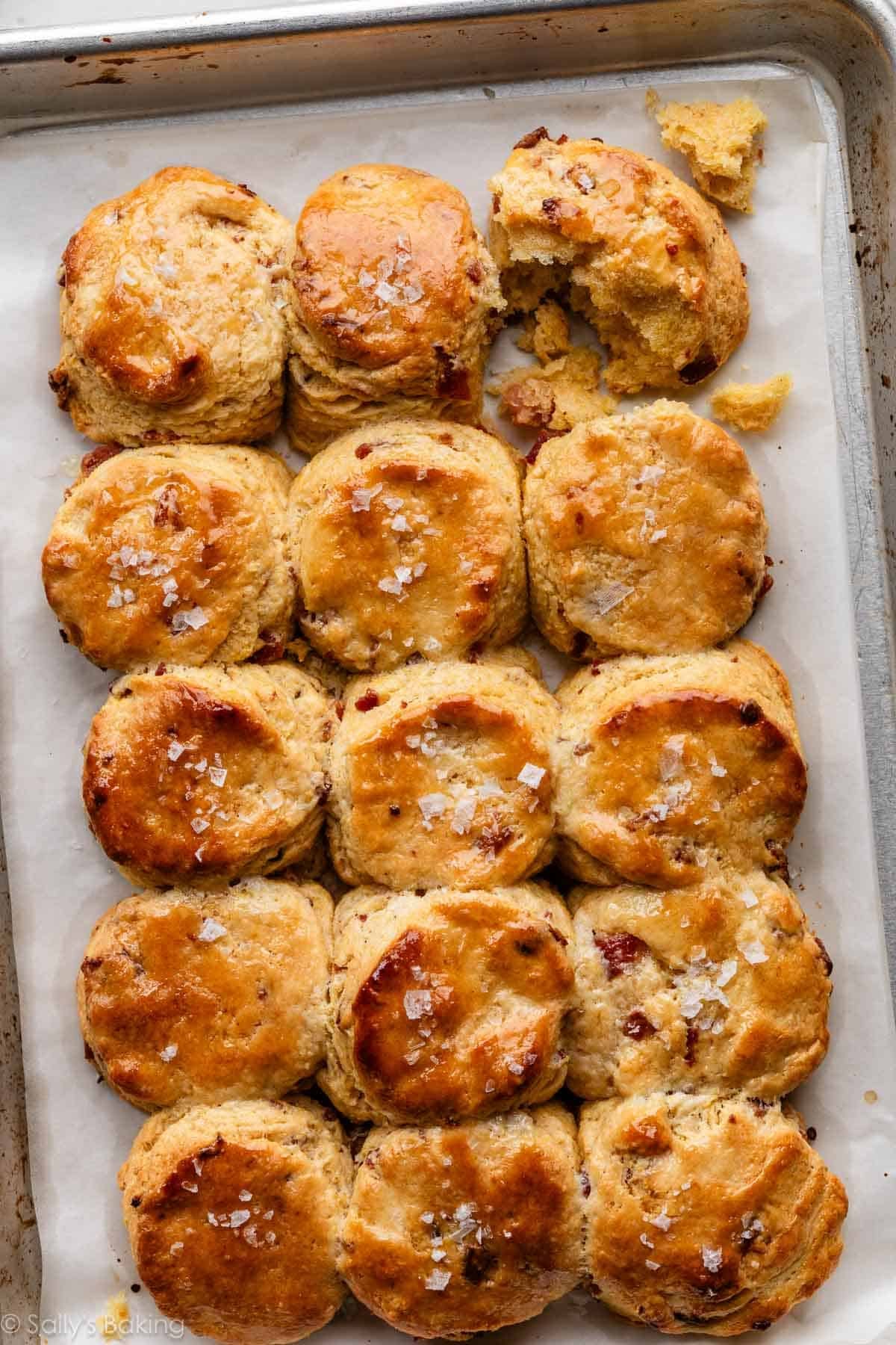 maple bacon cornbread biscuits with sea salt.