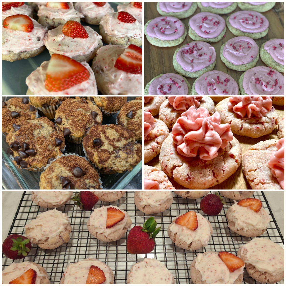strawberry cookie pictures and banana streusel muffin picture.
