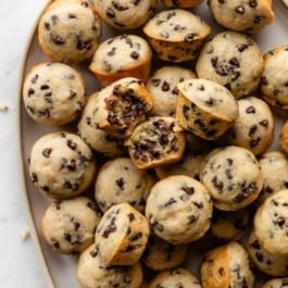 platter of mini chocolate chip muffins.